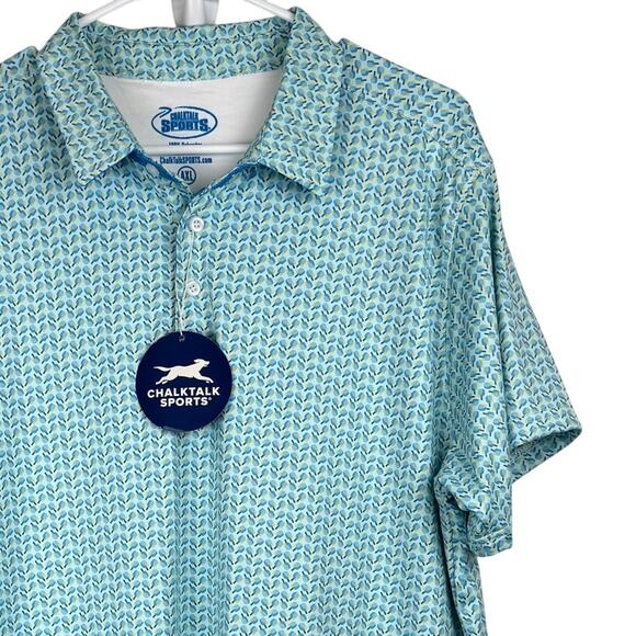 ChalkTalk Sports Tennis Polo Shirt AXL Blue Yellow Racket Print NWT - Picture 1 of 6